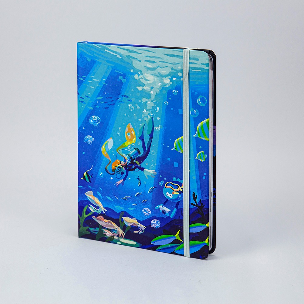 Блокнот со спиральным переплетом и печатью на эластичной ленте